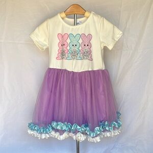 Ester dress, size L, bunnies on top, purple tulle skirt.